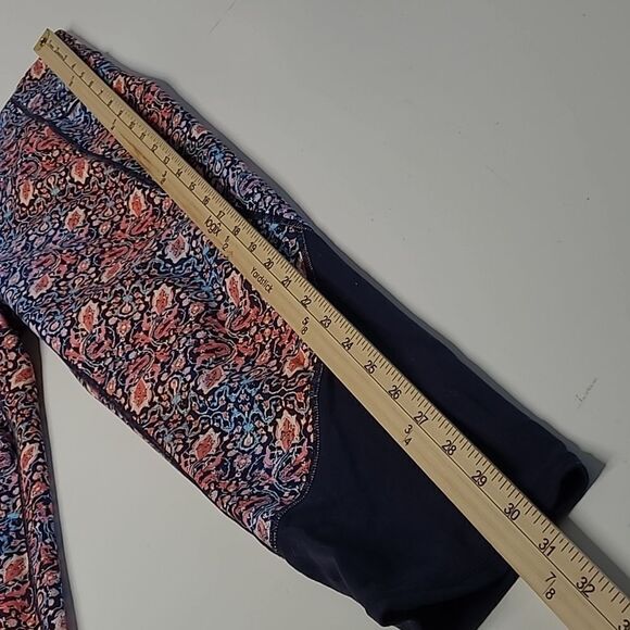 M ATHLETA CHATARUNGA pink blue coral TAPESTRY HIGH RISE LEGGINGS medium - Picture 2 of 9